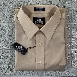 Stafford NWT Men’s Short-Sleeve Button-Down Shirt With Left Pocket Cream 3XL 18